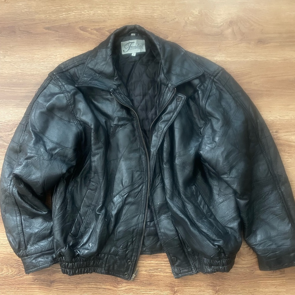 FONDINI FASHIONS LARGE OVERSIZED BOMBER BLACK LEATHER JACKET